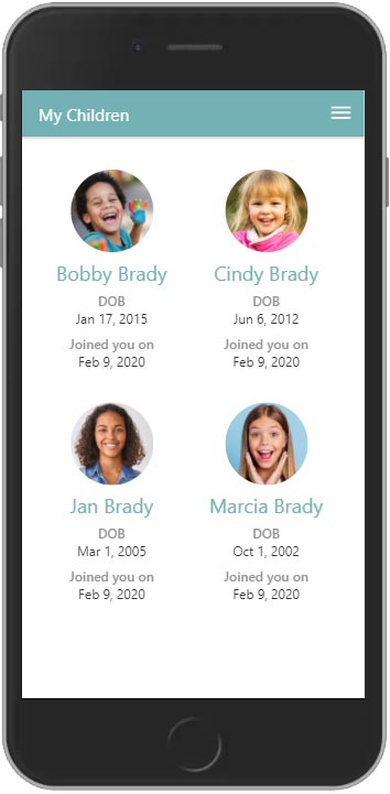 Intuitive Care app on mobile My Children page